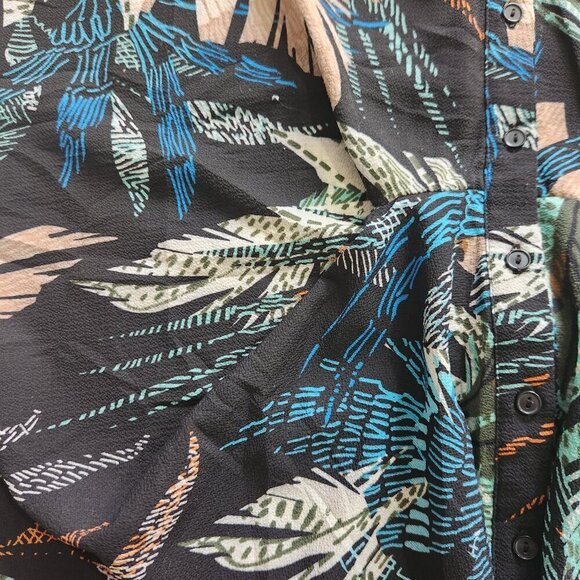 Kenar Sleeveless Shirt Women's XL V-neck Button Up Multicolour Tropical Leaves - Picture 7 of 13